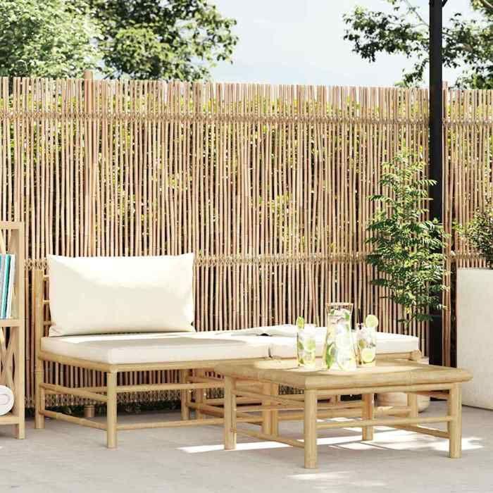 Maison Exclusive - Salon de jardin 3 pcs avec coussins blanc crème Bambou