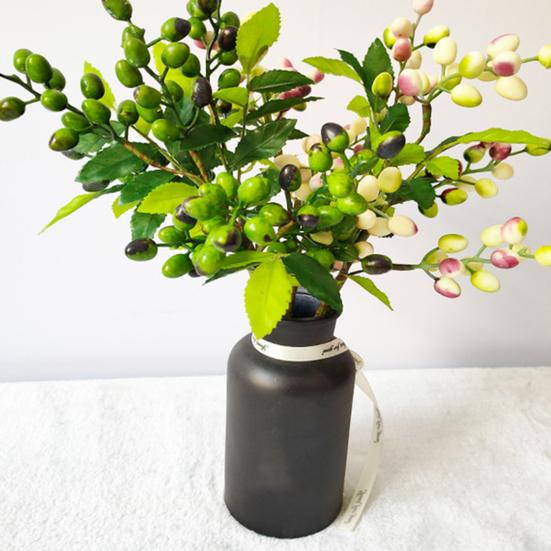 Artificial Berry Stems Faux Green Olive Branches with Leaves Fake Greenery Picks with Fruits for Home Vase Floral Arrangement