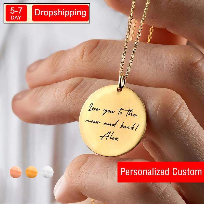 New North Personalised Engraved Necklace Stainless Steel Jewelry Mom Gift Choker Custom Name Coin Pendant Necklace for Women