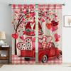 2PCS Red and White Checkered Heart-shaped Gnome Curtains   Sweet Style   Living Room and Bedroom   Decorative with Drawbar Pockets