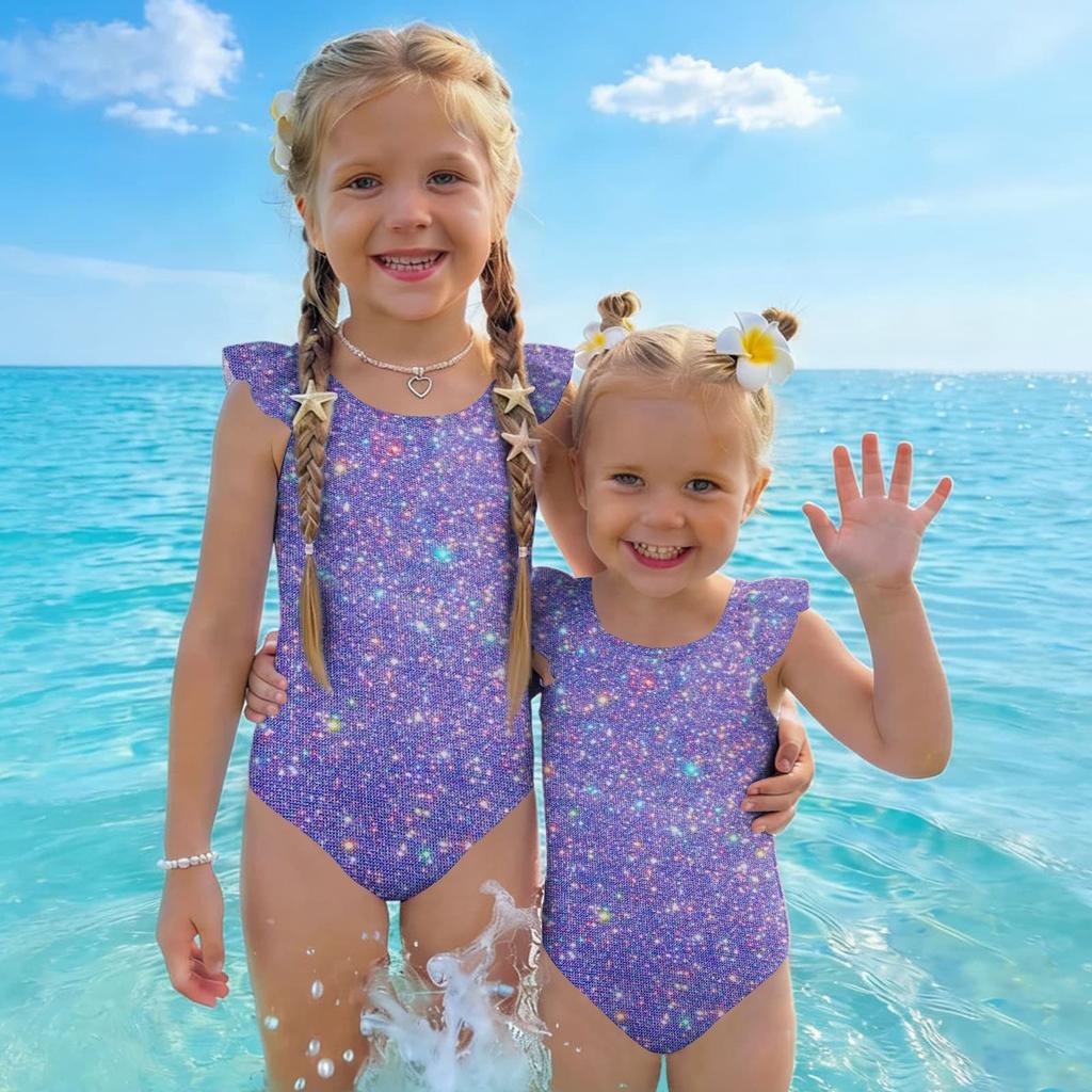 Bañador de una pieza para niña Estampado de lentejuelas Ropa de baño para niños Ajuste cómodo Diseño sin mangas Estilo casual Adecuado para Verano Playa Piscina