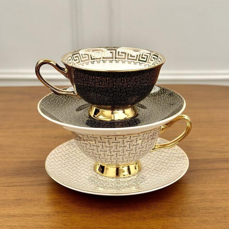 Bone Coffee Mug Set Ceramic Classic Grid Mug Coffeware Sets with Gifts Box Packing Wedding Gifts Chinese Tea Cup Drinkware