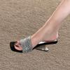 Miguu rhinestone beautiful cool slippers women's summer 2025 new suede temperament advanced one-word drag high-heeled sandals outer wear