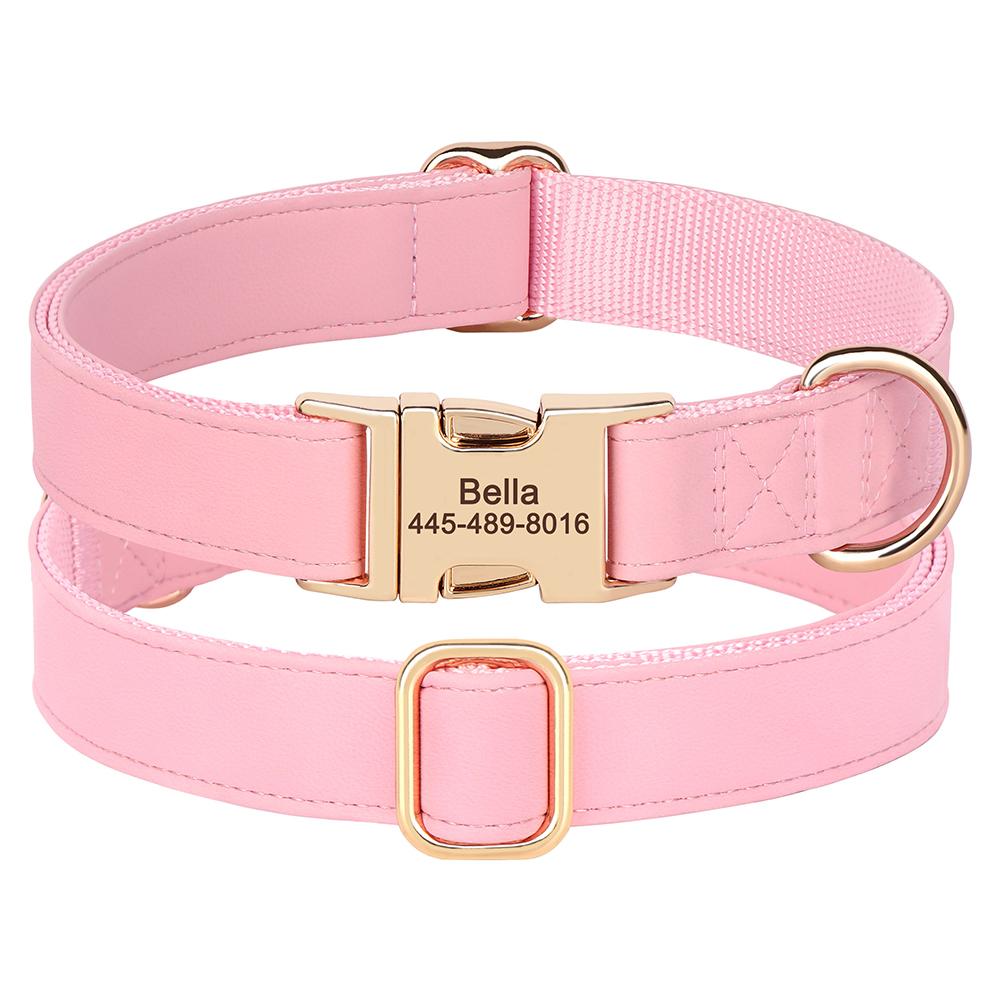 Custom Dog Collar Free Engraved Pet ID Collars PU Leather Dogs Necklace Soft for Small Medium Large Dogs Chihuahua Adjustable