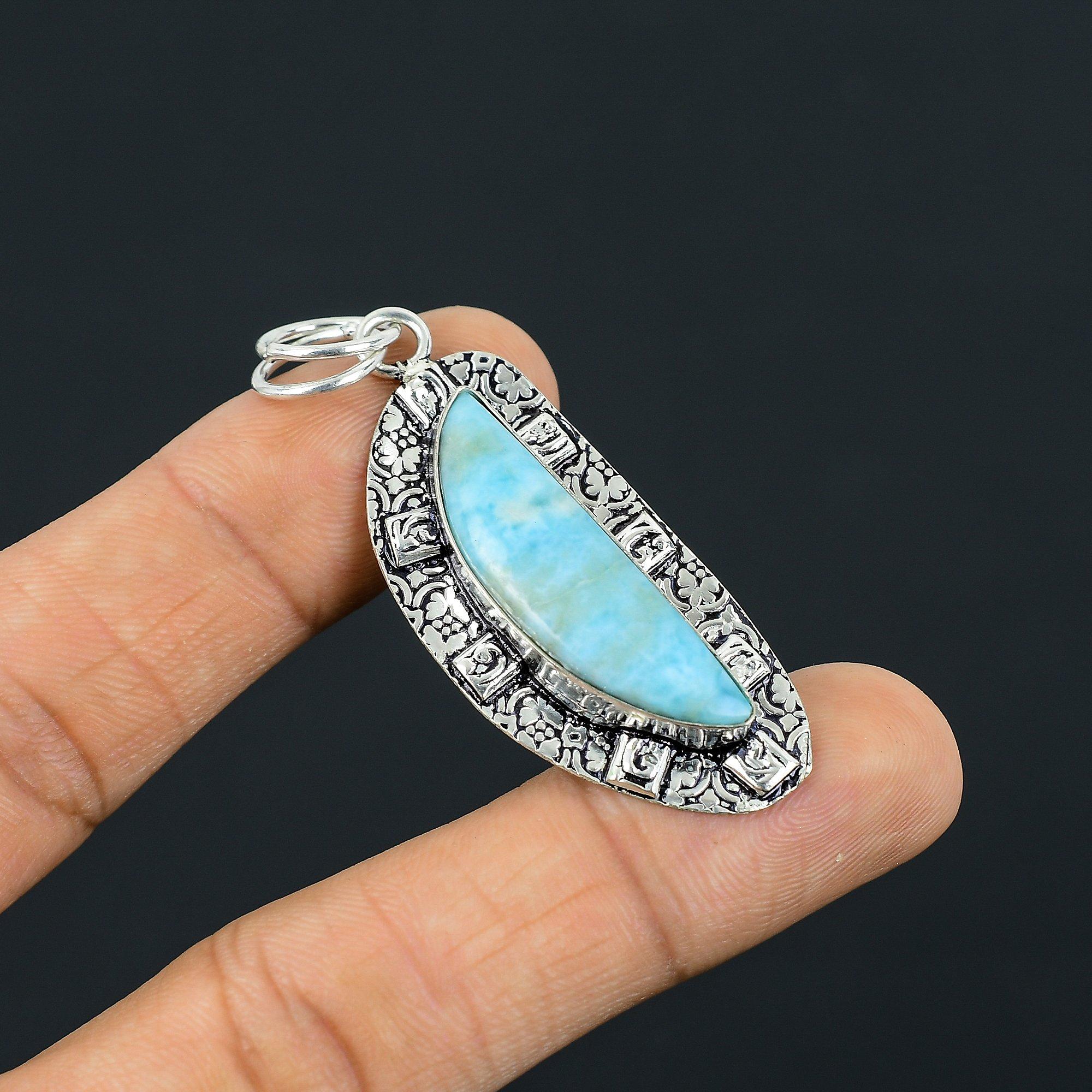 

Easter Sale 925 Silver Crescent Larimar Gemstone Trendy Wedding Pendant Jewelry