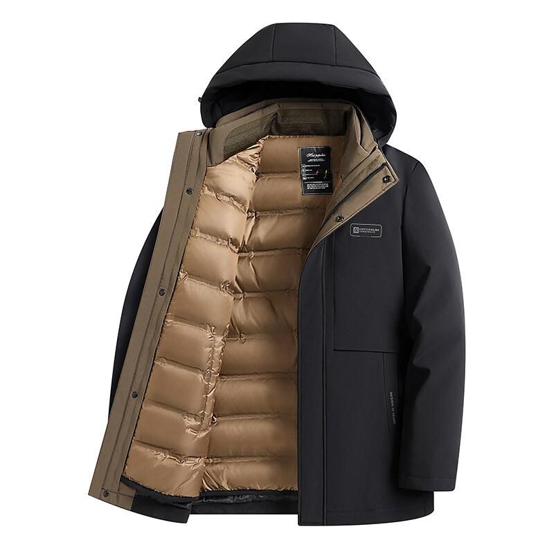 Mens Detachable Down Jacket Winter Business Casual 3-in-1 Hooded Parka 96-99% White Duck