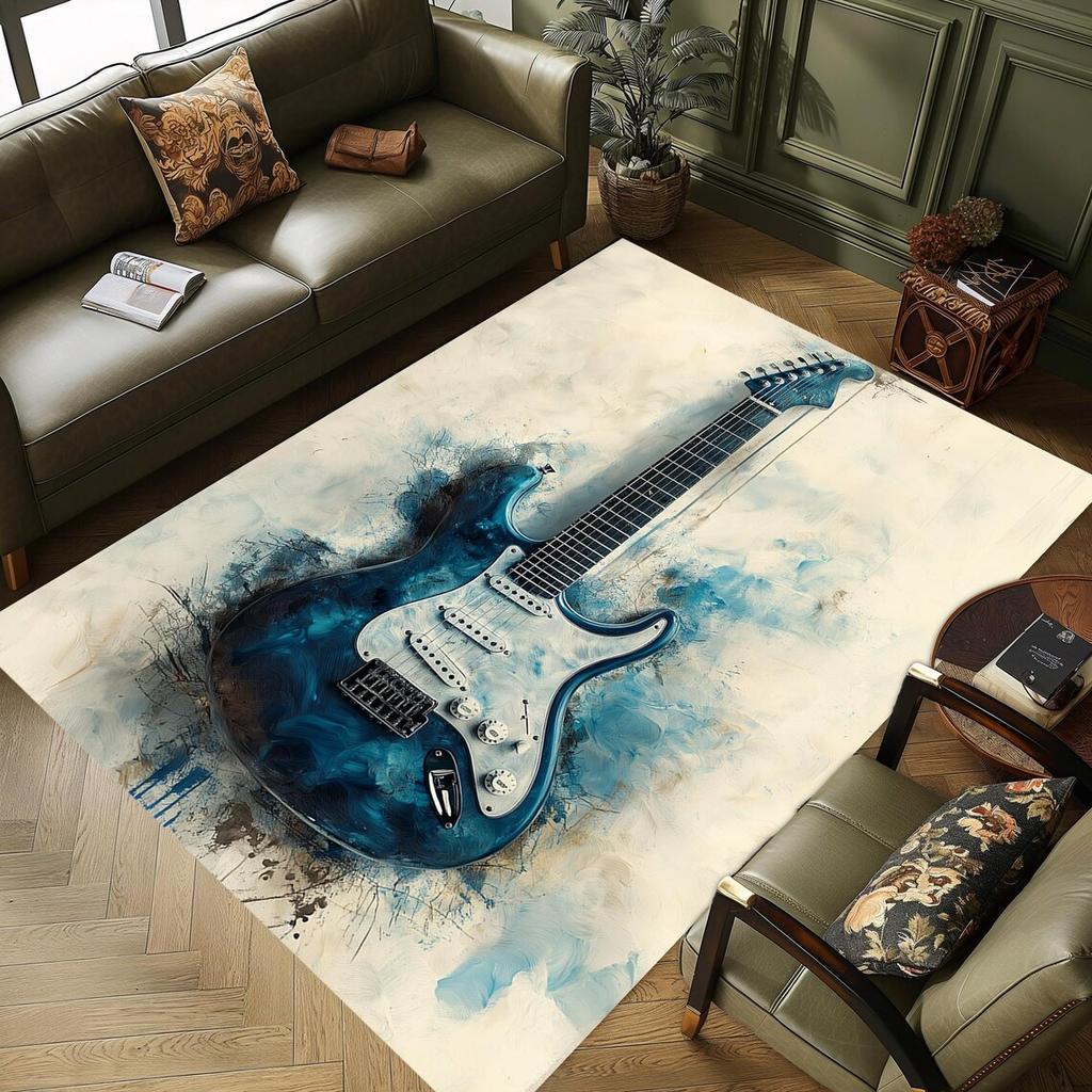 Retro-Gitarren-Musikthema für Musikliebhaber Stil Studio-Teppich Wohnzimmer Schlafzimmer Heimdekoration Pflegeleicht