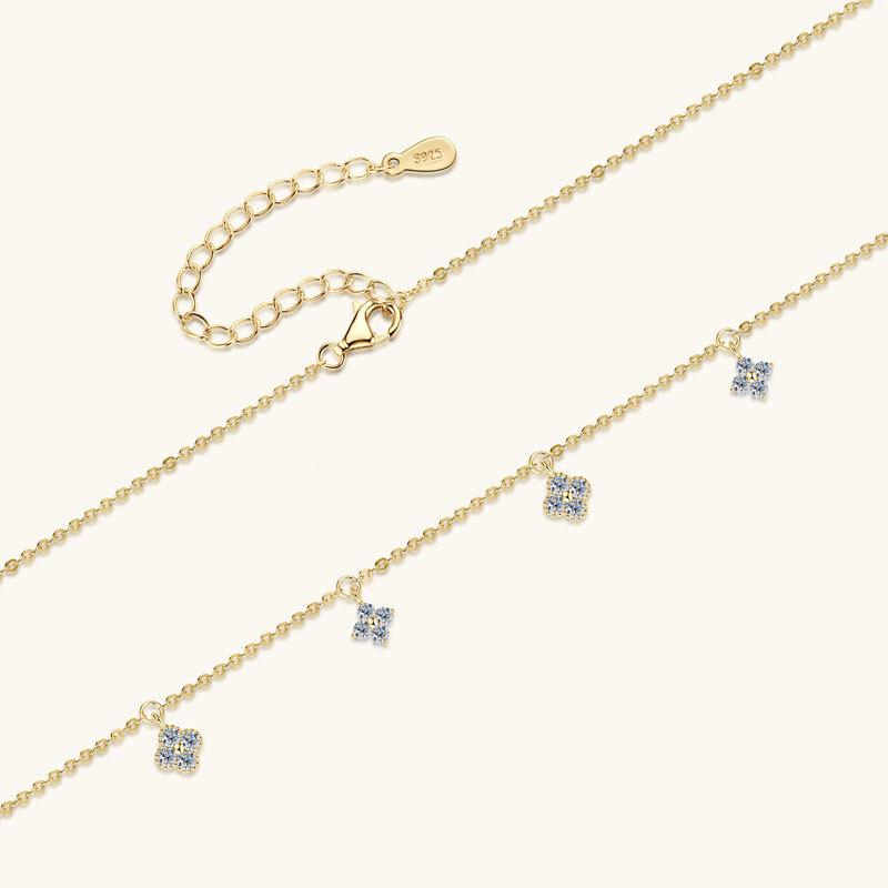 Fine 925 Sterling Silver Gold Plated Setting 0.66CT VVS GRA Moissanite Jewelry Four Leaf Clover Chokers Necklaces for Women