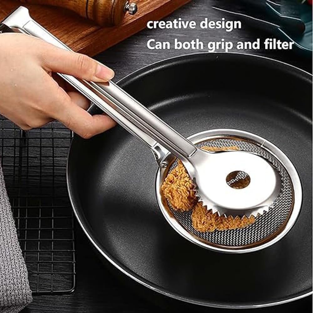 RSINC Multifunktionale Edelstahlzange Filterlöffel mit Clip Hot Pot Zange Frittiergutzange Ölfilter Küchenservierzange | Große Kochzange