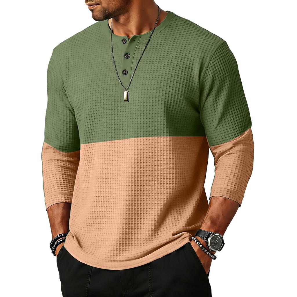 Men's  Sports  Leisure  Waverg  Three  Pieces  Buckle  Seven  Points   Sleeve  T-Shirt