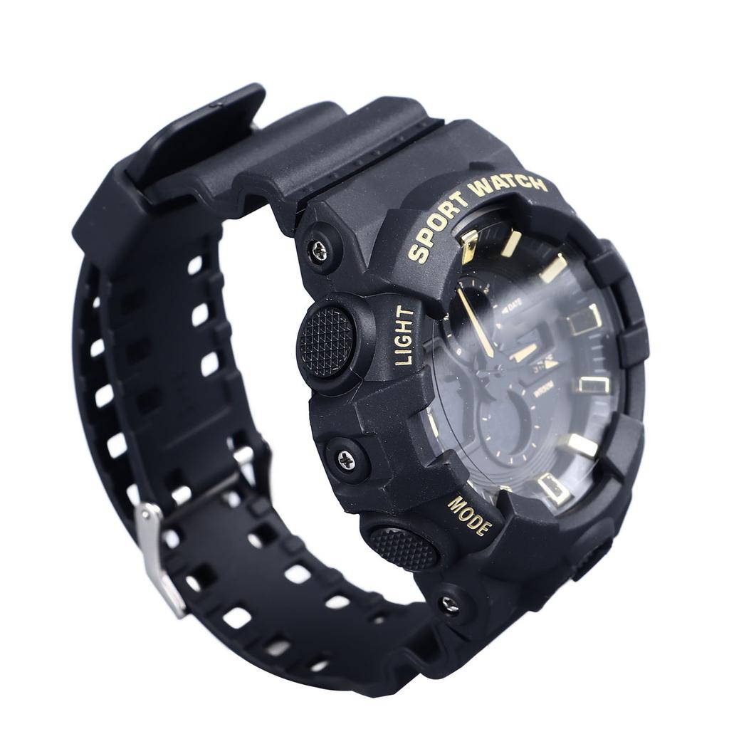 Men Analog Sports Watch Digital LED Backlight Water Resistant 12/24 Hour Format Alarm Second