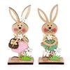 2PCS 2026 Wooden Easter Rabbit Ornaments Craft Painting Bunny Spring Festival Table Ornament Happy Easter Party Home Decor