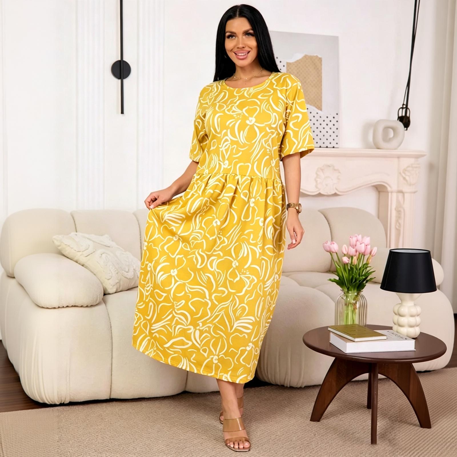 Women s Loose Fit Neck Maxi Dress with Stripe Print Fashion Summer M