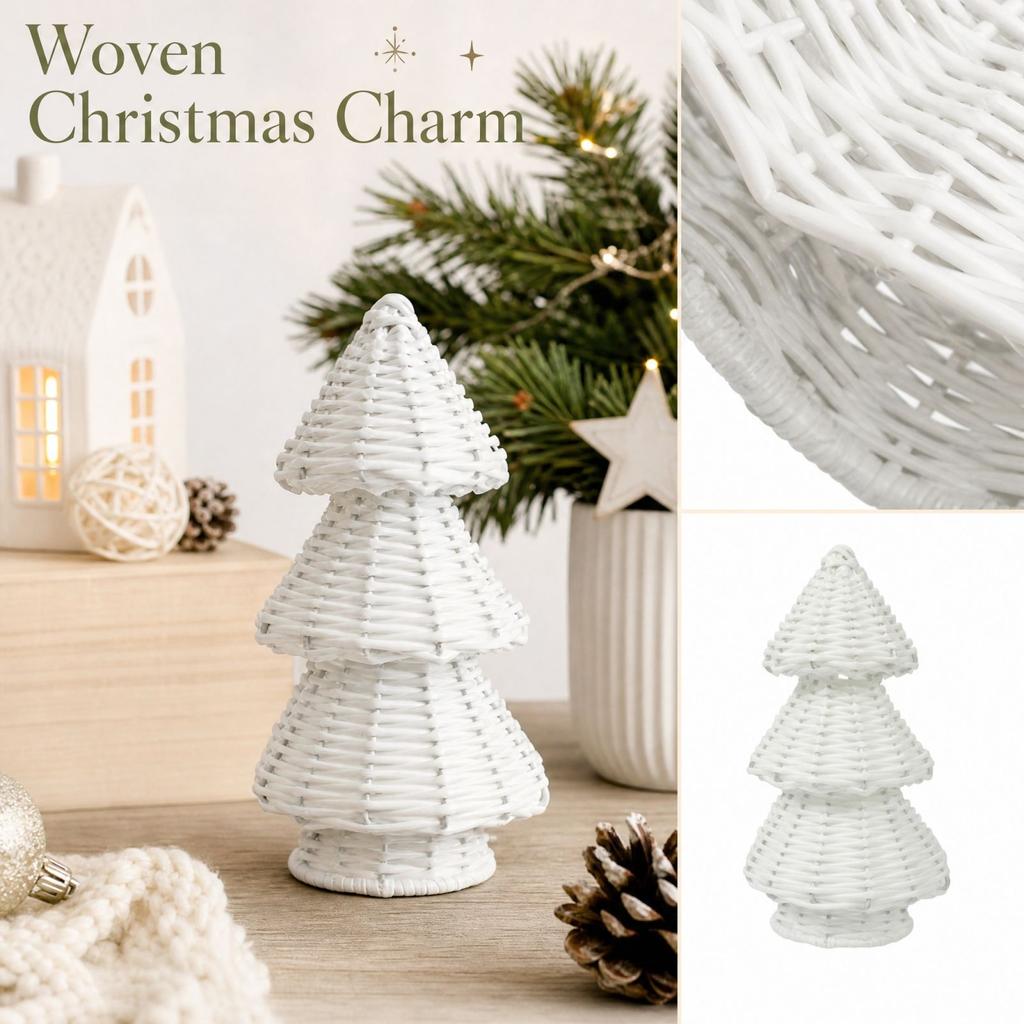 Woven Christmas Tree Decorations Set Tabletop Holiday Ornaments for Home Party Supplies