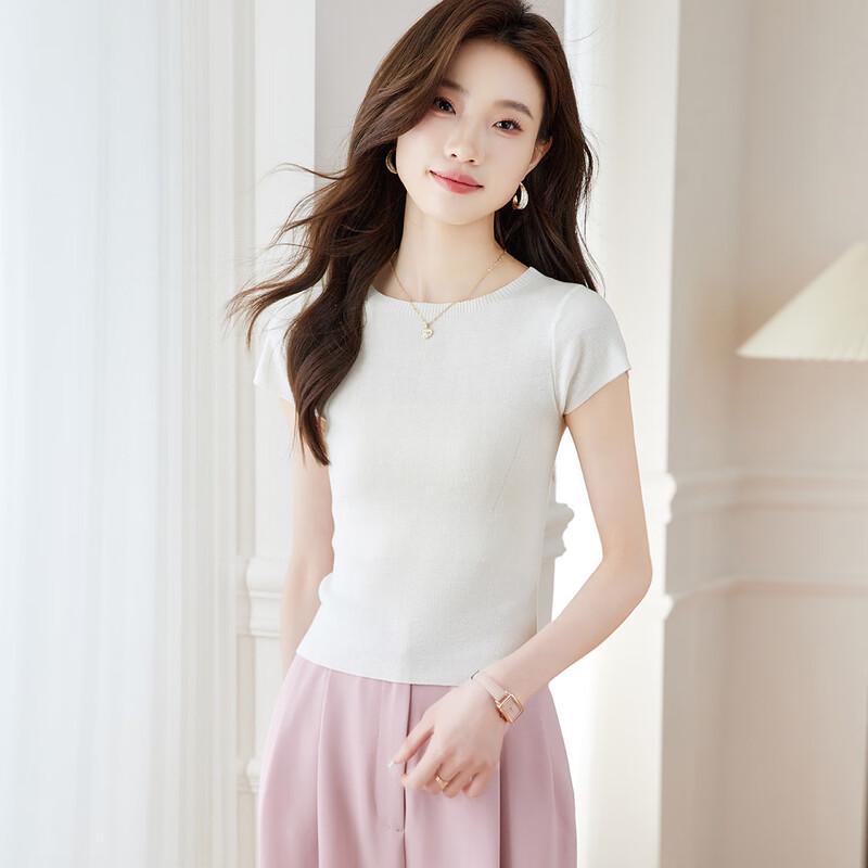 Srcr Women's Slim Fit Silk Blend Short Sleeve T-Shirt