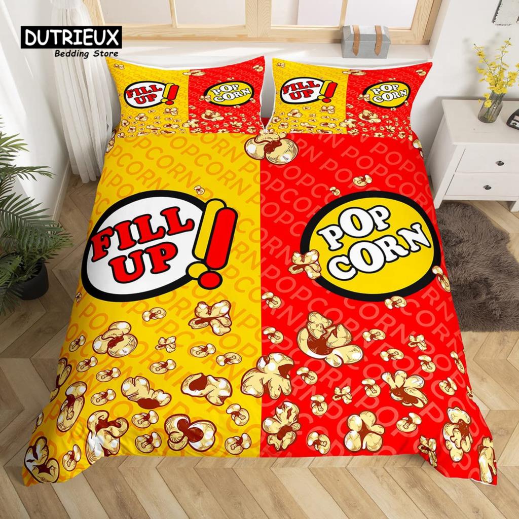 Popcorn Duvet Cover Movie Theater Food Bedding Set Microfiber Cinema Poster Comforter Cover Twin Full For Kids Teens Room Decor