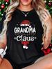 Grandma Claus Graphic Print with Santa Hat and Snowflakes Shirt Q8491