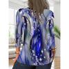Elegant and Casual Spring and Autumn V-neck Zipper Floral Printed Long-sleeved Women's T-shirts