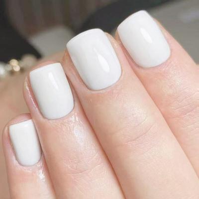 24 Pcs Reusable Artificial Nail Short Square Full Cover False Nail White Stick On Nail Solid Color Press On Nail