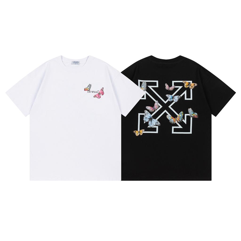 Off-White 2025 Primavera/Estate Nuove T-shirt da Uomo e da Donna a Maniche Corte e Girocollo con Motivo a Farfalla e Freccia