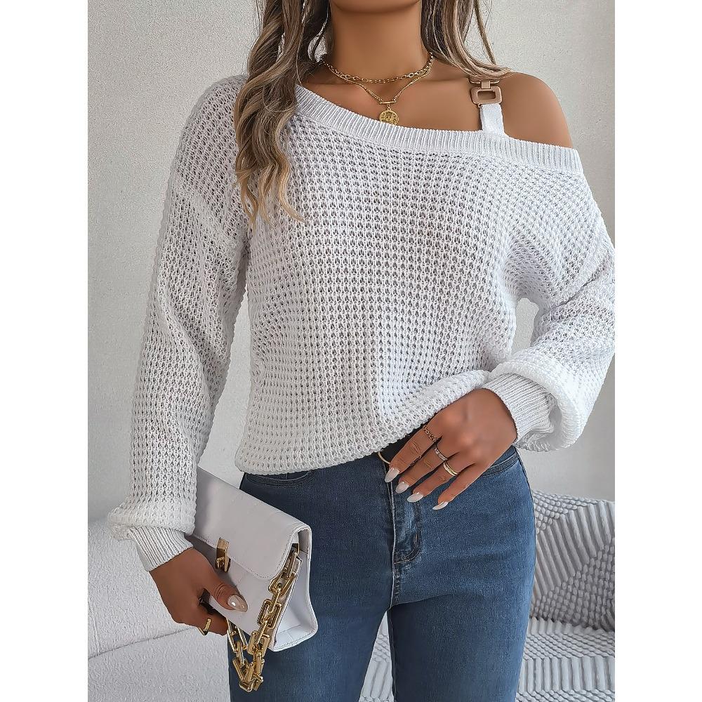 Casual Metal Button Patchwork Strapless Lantern Sleeve Over Sweater