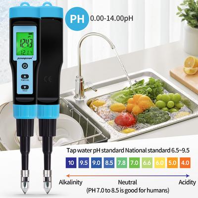 PH-metru pentru alimente cu sondă din oțel inoxidabil, tester pH cu temperatură de înaltă precizie pentru carne, conserve, brânză, aluat, apă, fructe, sol, detector PH