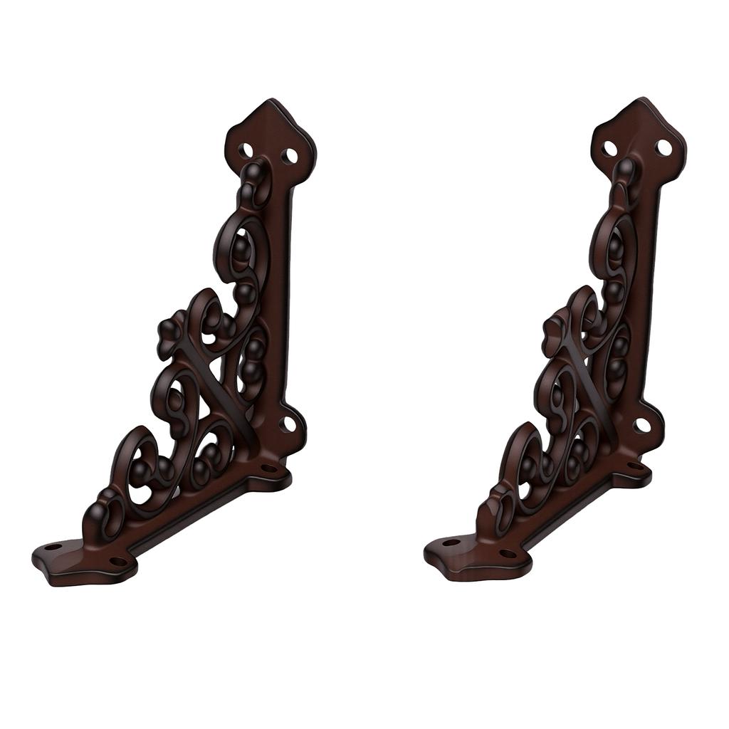 2 Pack Decorative Shelf Brackets Right Angle Heavy Duty Metal Antique Shelf Brackets for DIY Floating Shelves Brown