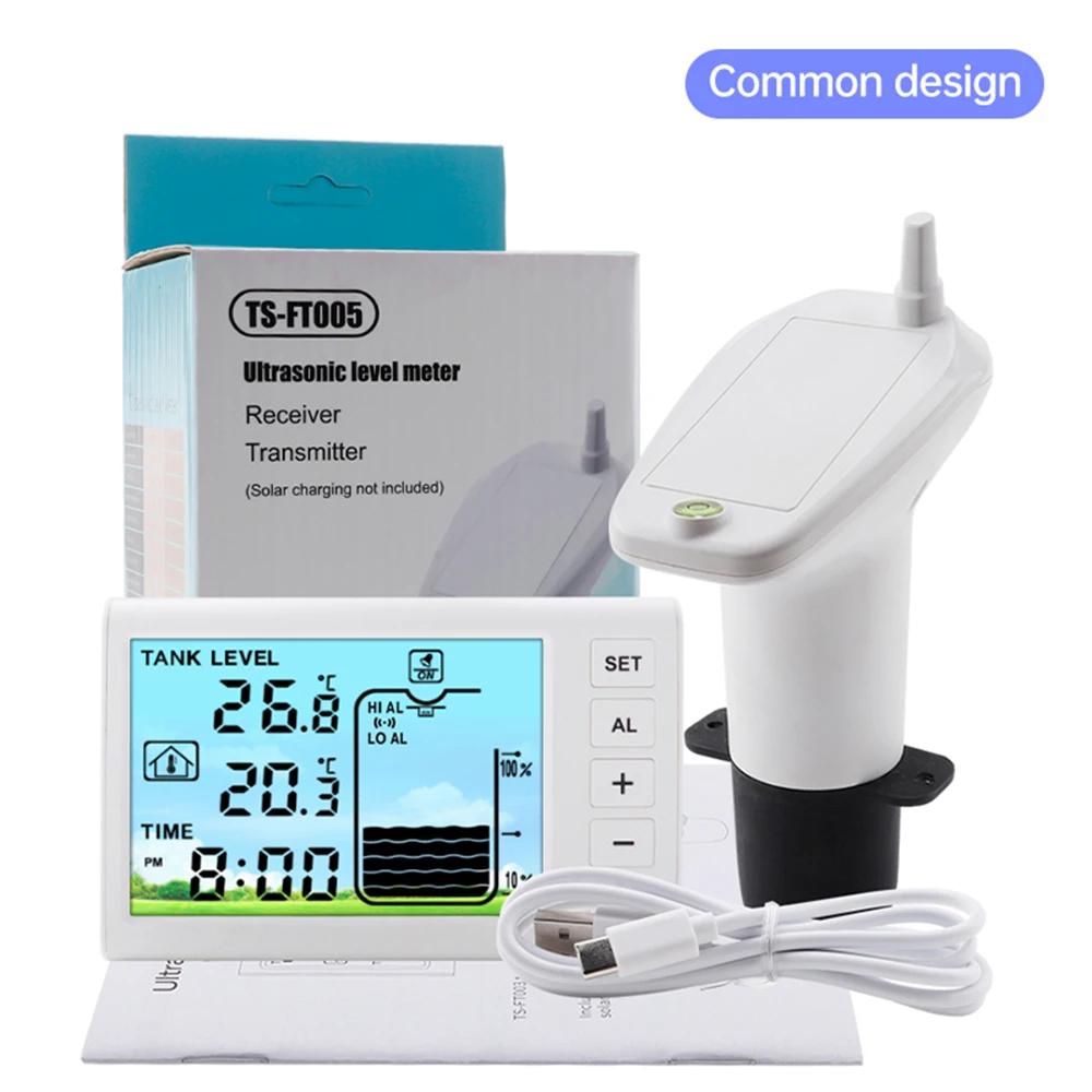 Ultrasonic Wireless Water Tank Liquid Level Meter Temperature Sensor Level Monitor Time Display Low Battery Indicator Alarm