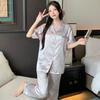 Silver Powder Ice Silk Pajamas Women'S Summer Design High-End Short-Sleeved Trousers Loungewear Set