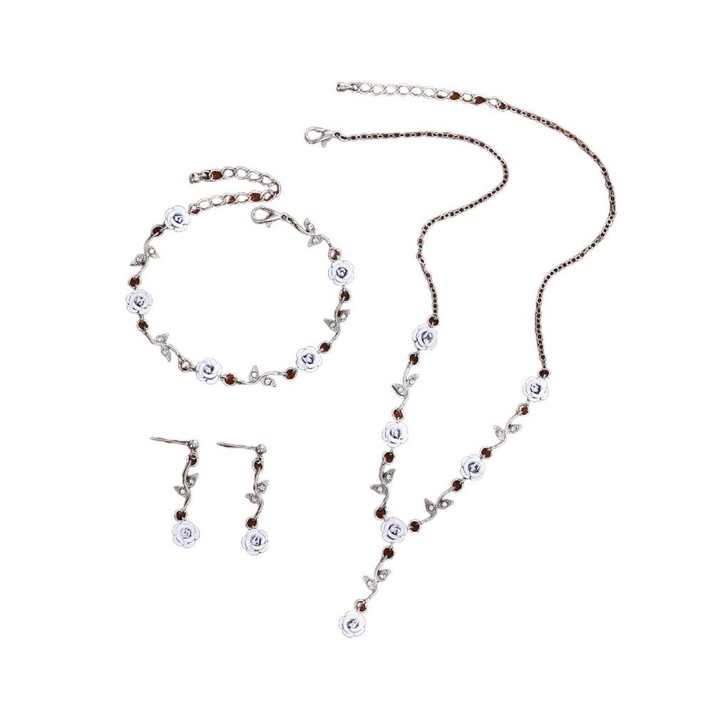 4 шт. Модный Винтажный Набор Украшений: Ожерелье, Серьги, Браслет. Розовый Сплав, Цветок. Французский Стиль. Изящный Женский Костюм Украшений. Свадьба белый