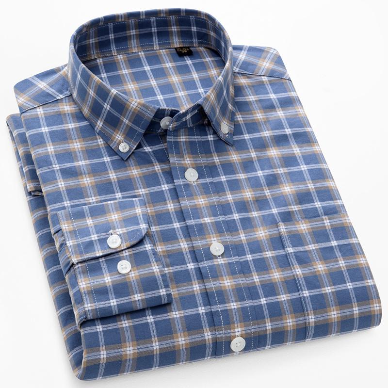 Wysokiej jakości nowa koszula Oxford 100% bawełna z długim rękawem dla męskich koszul wizytowych miękka wygodna o regularnym kroju odzież codzienna męska