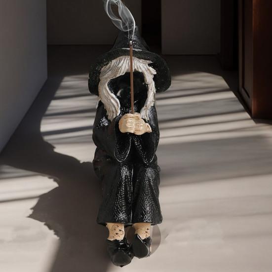 Witch Statue Incense Burner Resin Witch Figurine Incense Stick Holder for Home Kitchen Shelf Decoration