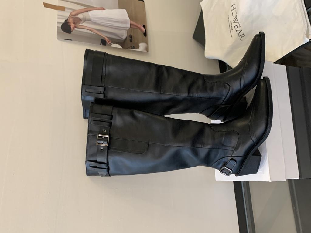 2025 Autumn and Winter New Knee Boots Women's Khaki Suede Pointed Boots Children Thick Heel Thin Pleated Piled Boots