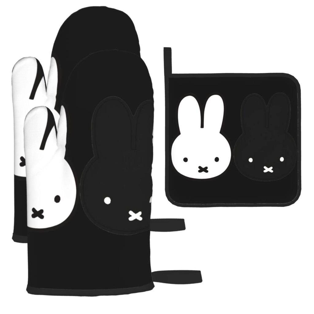 Miffy Pot Holders and Oven Stylish and Cute Oven Mitts with Scalding and Set of Kitchen Gloves for Left and Right Unisex Heat-Resistant Mitts,