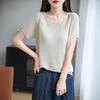 Summer's New Versatile Short-sleeved Knitted Short-sleeved Women's Round-neck, Hollowed-out Collarbone Beaded Versatile Top T-shirt Base Layer