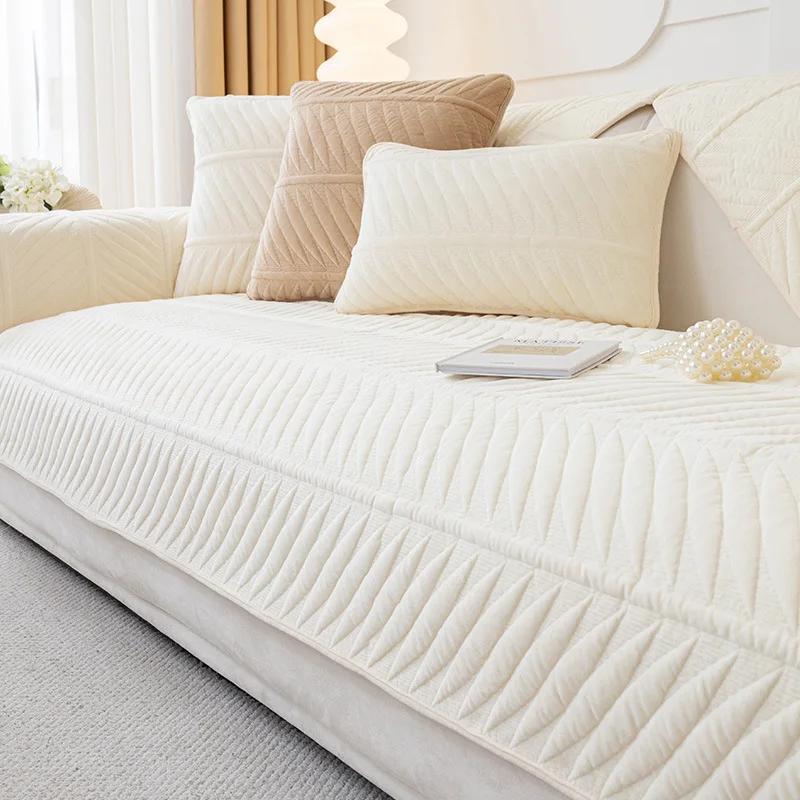 Autumn and Winter Thickened Sofa Cover Cloth Light French Cream Style Sofa Cushion Plush Non-Slip Cushion  New