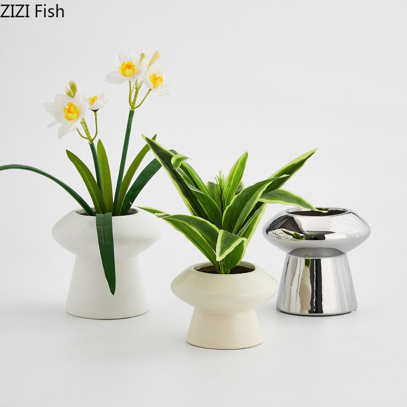 Simple Ceramic Flower Pot Modern Creative Flower Pot Home Decoration Desktop Decorative Plant Potes Simulated Plant Flower Vase