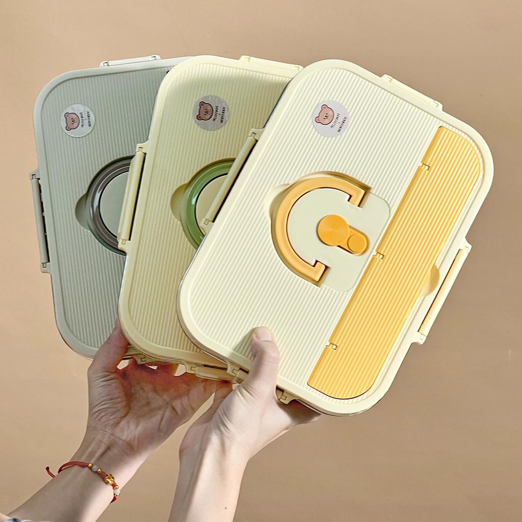 304 Stainless Steel Divided Lunch Box Set 4/5 Compartment Bento Box With Cutlery&Bowl Portable Sealed Food Container For Student