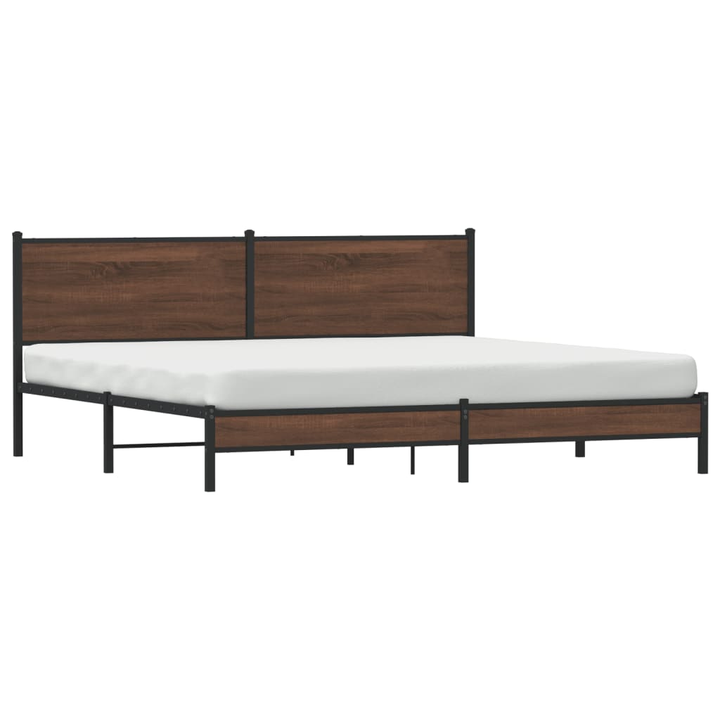 Metal Bed Frame without Mattress Brown Oak Effect 200x200 cm