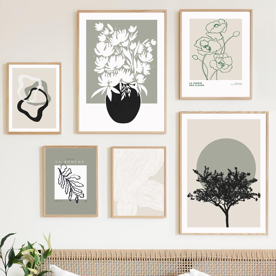 Moon Tree Leaf Geometric Curve Line Botanical Modern Posters And Prints Wall Art Canvas Painting Decor Pictures For Living Room