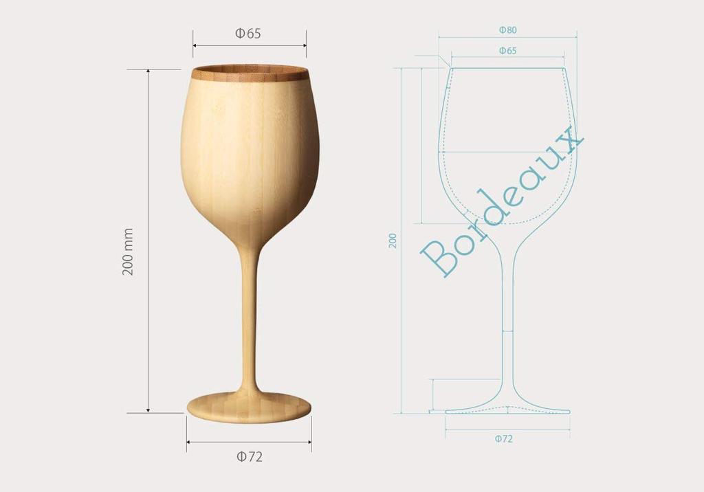 RIVERET Vessel Wine Glasses, Bordeaux, 270ml, Pair, Bamboo, Dishwasher Safe, White/Brown, RV-122WB