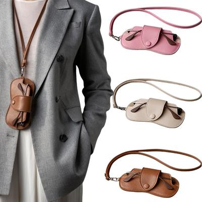 Durable PU Leather Fashionable Eyeglass Case, Compact Size, Large Capacity Storage - with Neck Strap, for Myopia, Shades, and Sunshades