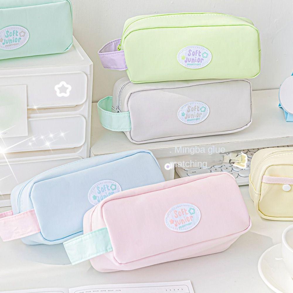 

Candy Color Large Capacity Pen Bag Double Layer Pen Storage Case Student сірий колір