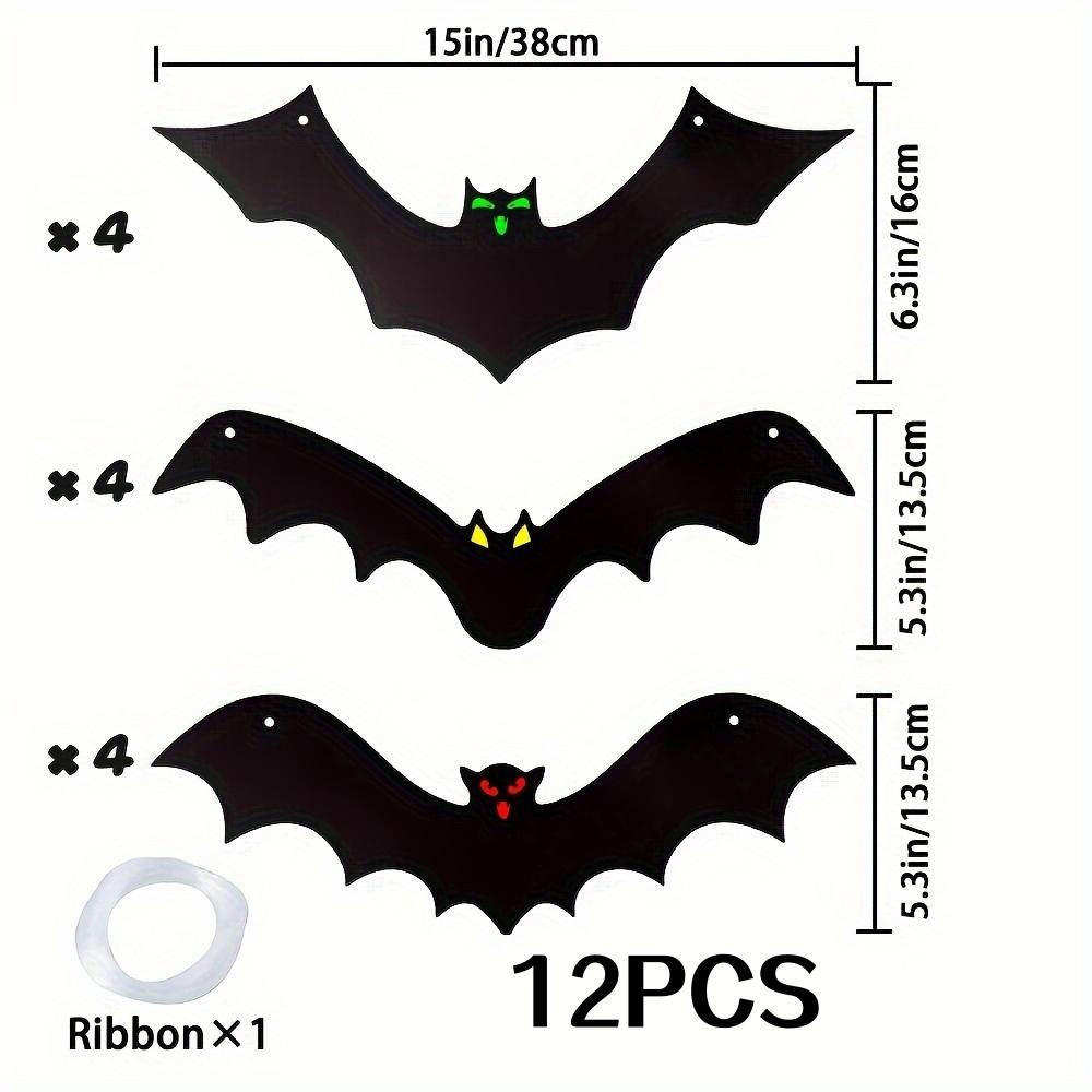 

12 шт. Хэллоуинские подвесные украшения в виде летучих мышей - Пластиковые летающие летучие мыши со светящимися глазами, Подходят для улицы, входной двери, двора, дерева