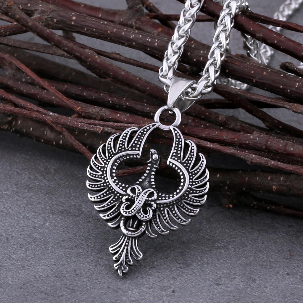 Mens Stainless Steel Animal Phoenix Totem Necklace Hip Hop Rock Biker Vintage Pendant Necklace Fashion Charm Jewelry