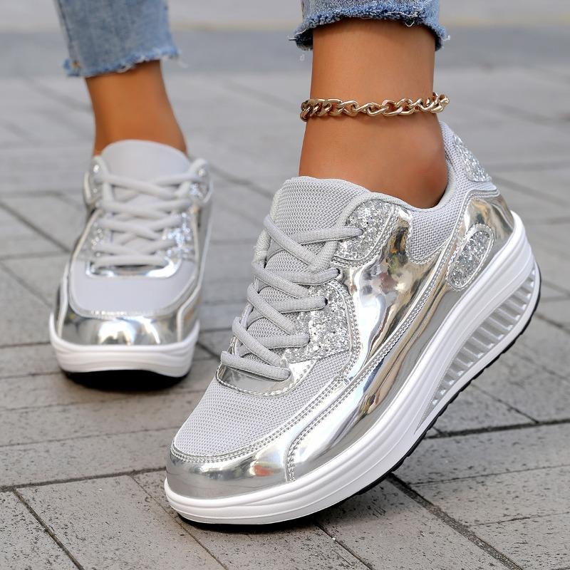 Women’s Sneakers Casual Outdoor School Student Shoes Lightweight for Girls gold/silver Sneakers