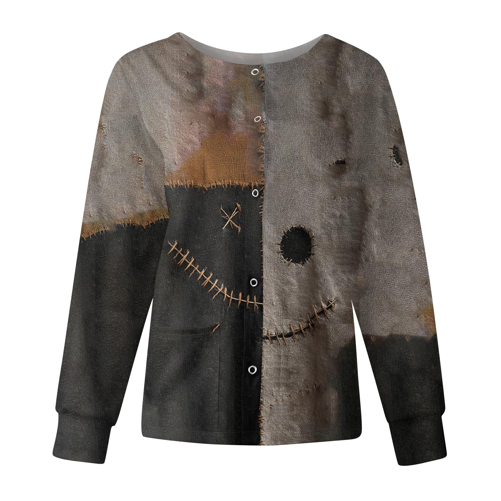 

Женская повседневная модная куртка с длинными рукавами, воротником-стойкой, на одной пуговице, с принтом на Хэллоуин, рабочая куртка, топы S