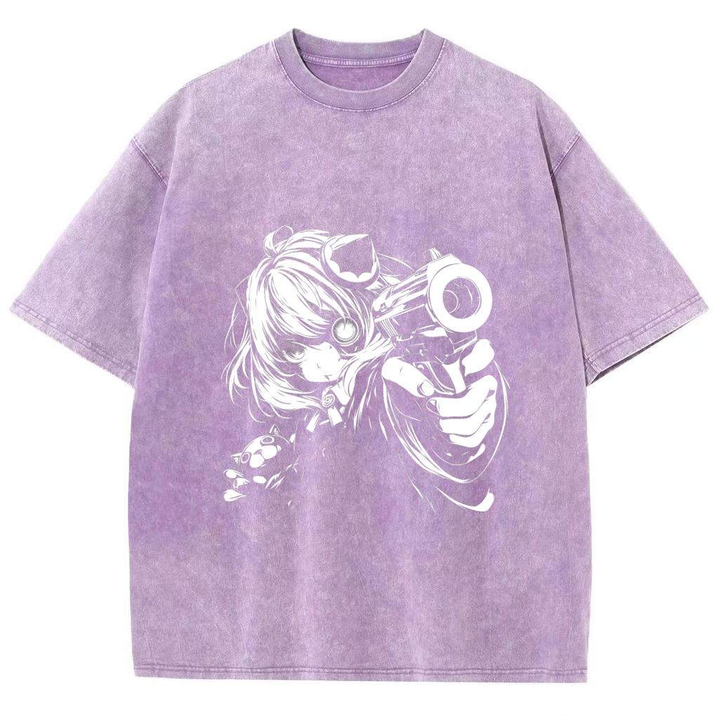 Japoński Styl Anime Portret Dziewczyny Kwiat Wiśni Damski T-Shirt Unisex Luźny Oversize Krótki Rękaw Design Sprany Top