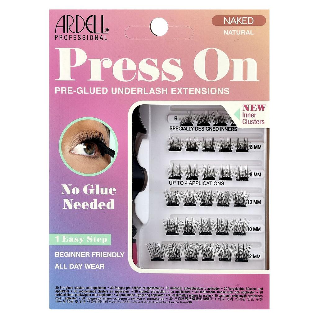 Press-on, Pre-bonded Underlash Extensions, Naked Natural, 30 Pre-bonded Clusters and Applicator