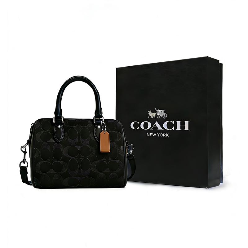 Coach Rowan 18 Removable Shoulder Strap Zipper Closure Denim And Smooth Leather Mini Handbag Women Handbags Black CDQ37-SVBK